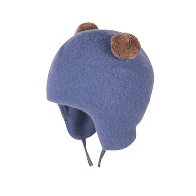 Merino Fleece Pom Pom Hat - smoke blue