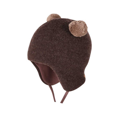 Merino Fleece Pom Pom Hat - dark brown