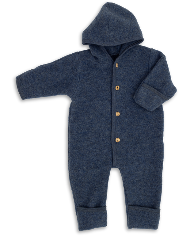 Merino Fleece Hooded baby Overall - blue melange