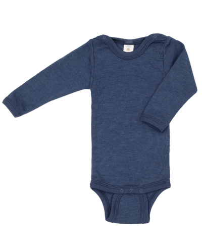 Wool & Silk Long-Sleeve Baby Bodysuit - navy blue