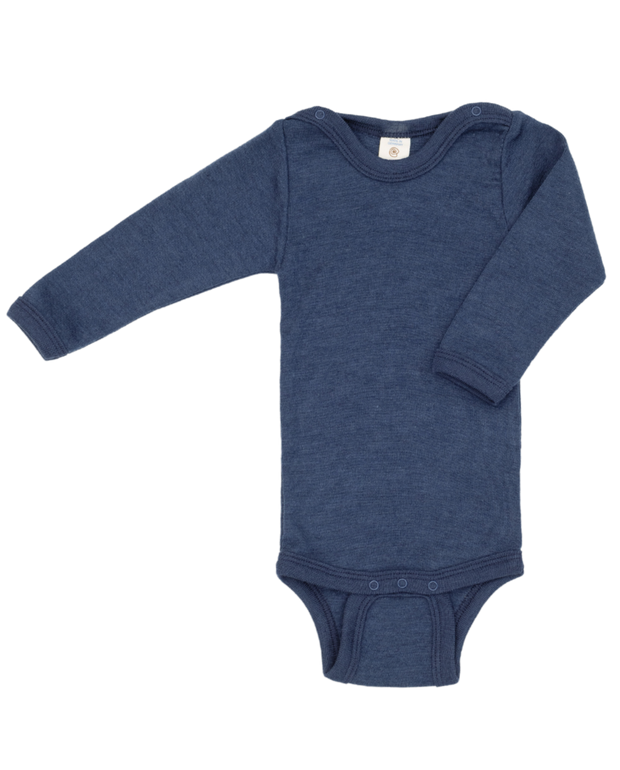 Wool & Silk Long-Sleeve Baby Bodysuit - navy blue