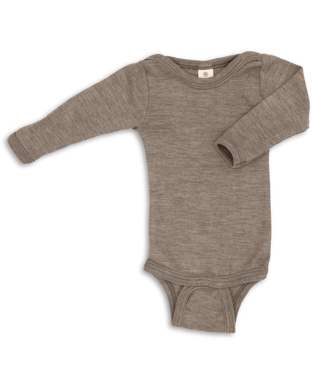 Wool & Silk Long-Sleeve Baby Bodysuit - walnut