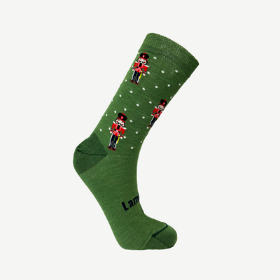 Merino Woman Crew Socks - Green Nutcracker