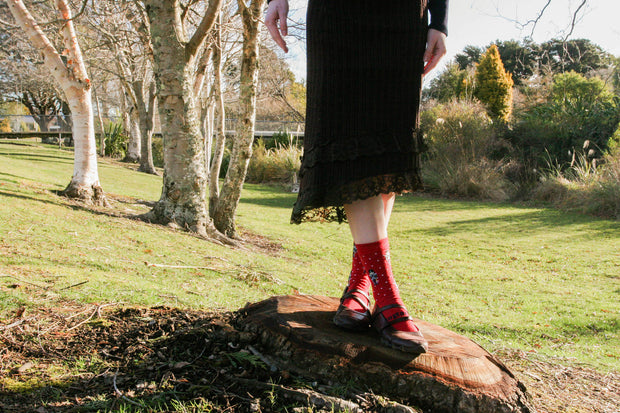 Merino Woman Crew Socks - Red Nutcracker
