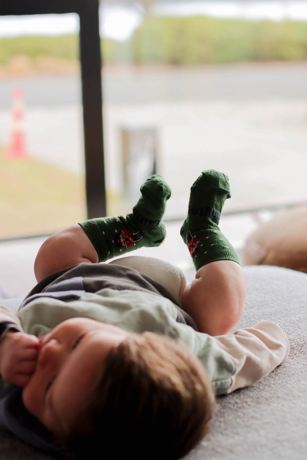 MERINO CREW SOCKS - Green Nutcracker